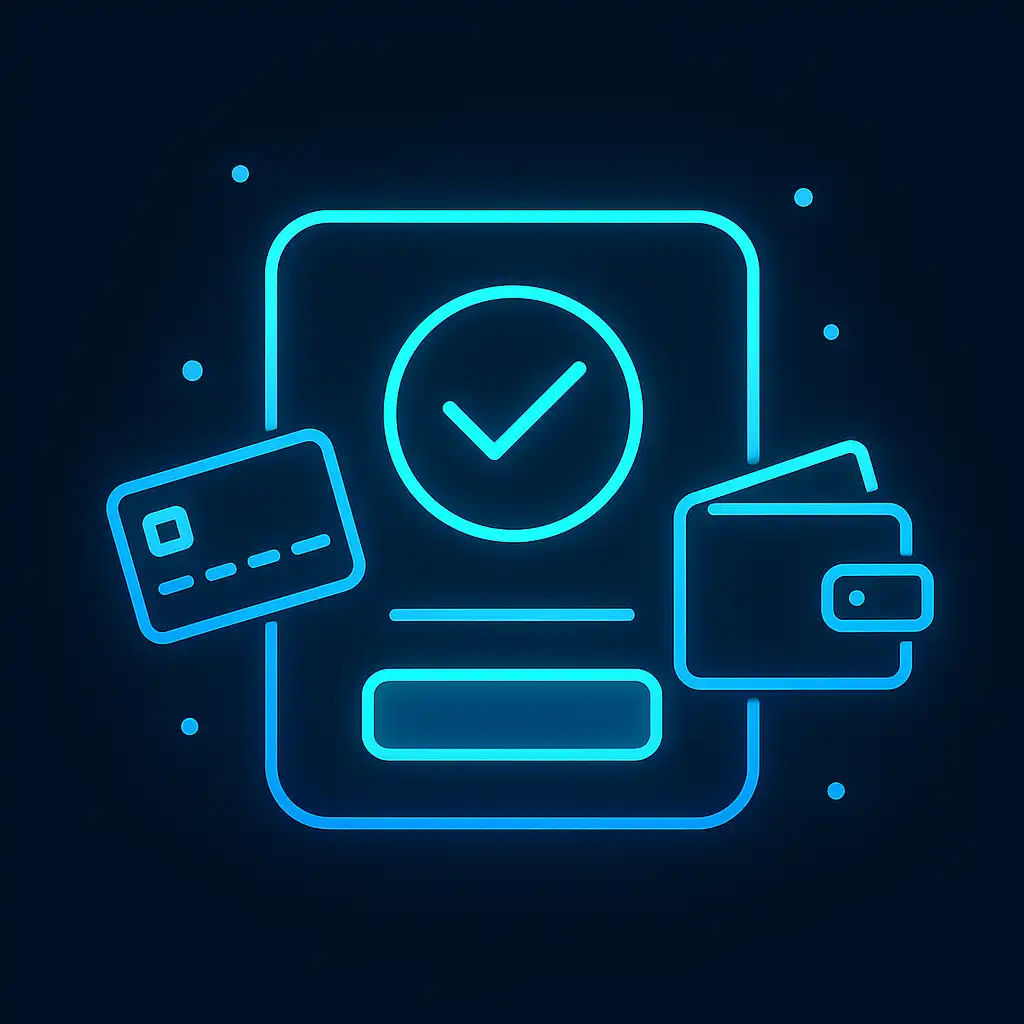 Ilustración de una pantalla de confirmación de depósito brillante con iconos de pago